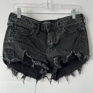 Express Shortie Relaxed Low Rise Black Denim Shorts Size 2